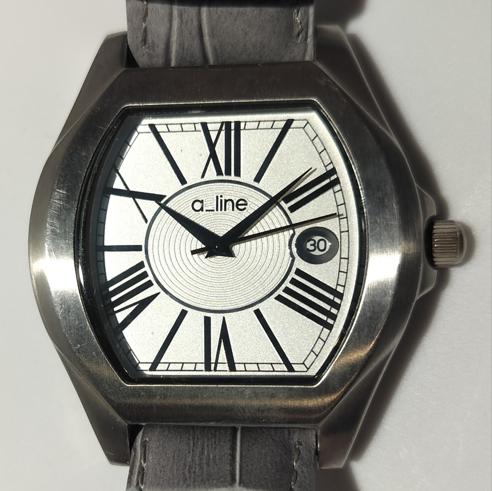 A_line Adore Watch Women Silver Tone Date Gray Leather Band